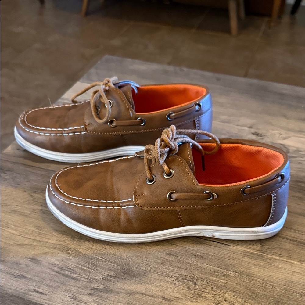 Kids Brown Moccasins with Orange Lining